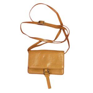 Vintage Y2K Genuine Leather Crossbody Mini Bag Gold Metal Tone Bag Shoulder